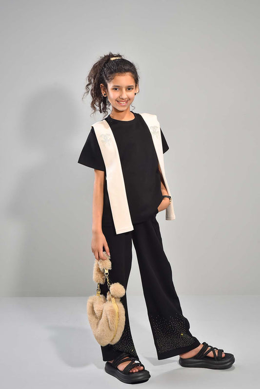 Girls Black Co-ord Set with Scarf