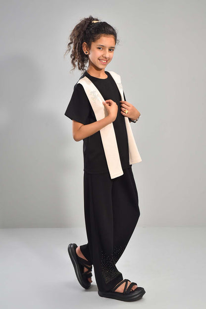 Girls Black Co-ord Set with Scarf