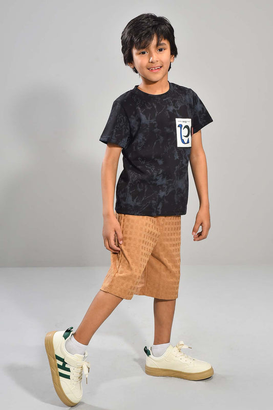 Boys Black Tee & Tan Shorts