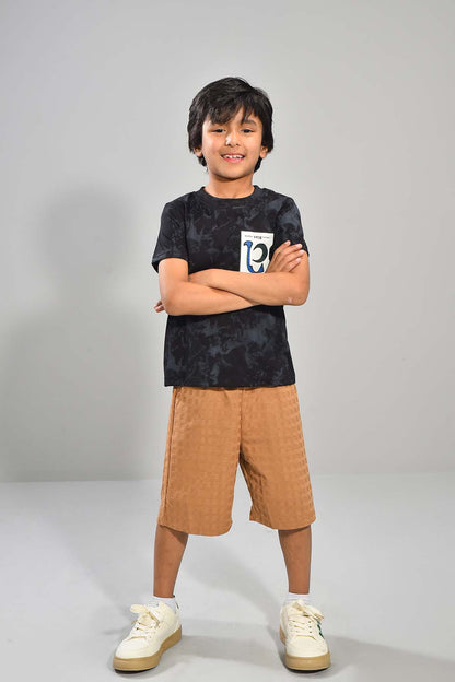 Boys Black Tee & Tan Shorts