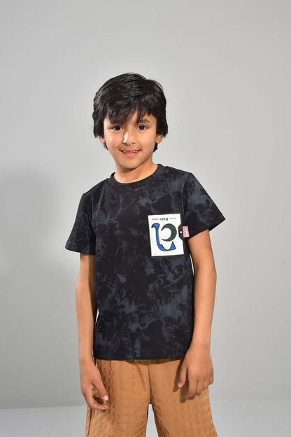 Boys Black Tee & Tan Shorts