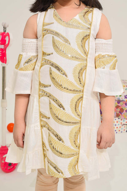 Cold-Shoulder Frock with Golden Embroidery