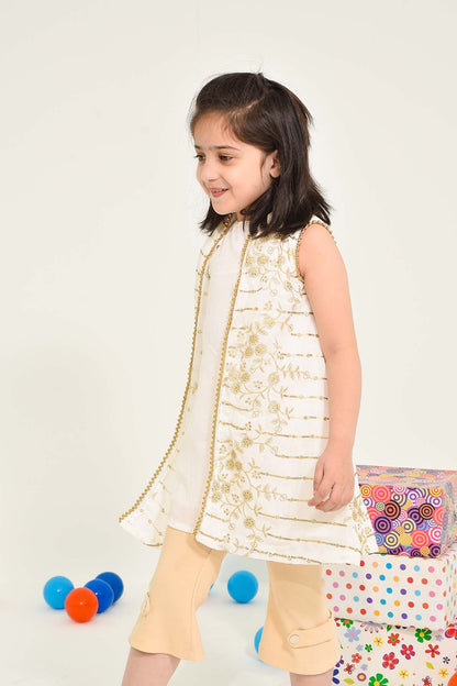 Elegant White and Gold Embroidered Frock