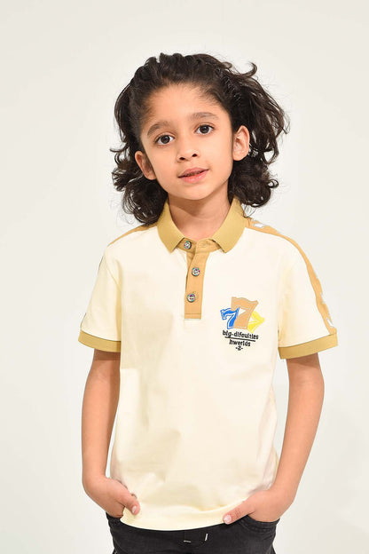 Boys' Off-White Polo Shirt with Tan Accents