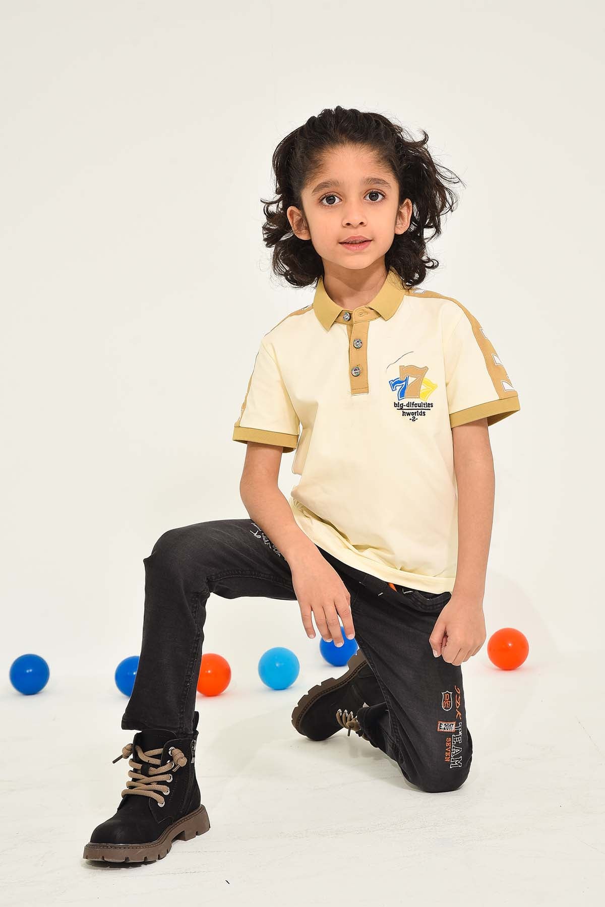 Boys' Off-White Polo Shirt with Tan Accents