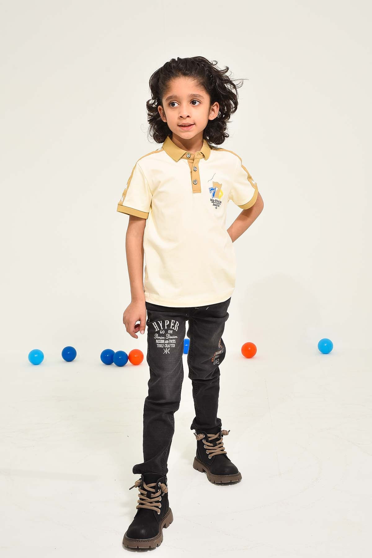 Boys' Off-White Polo Shirt with Tan Accents