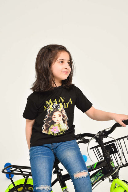 Graphic Print Blcak T-Shirt for Girls