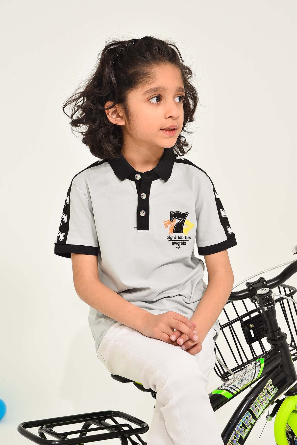 Boys' Light Grey Shirt with Black Accents