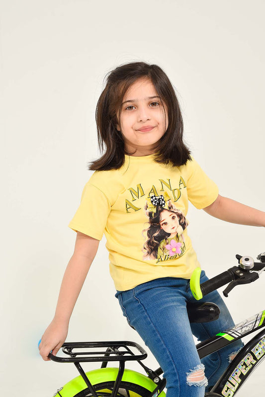 Graphic Print Yellow T-Shirt for Girls