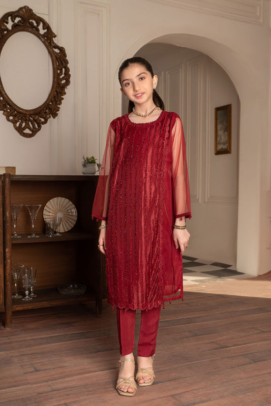 Kids' Elegant Maroon Embroidered Formal Suit