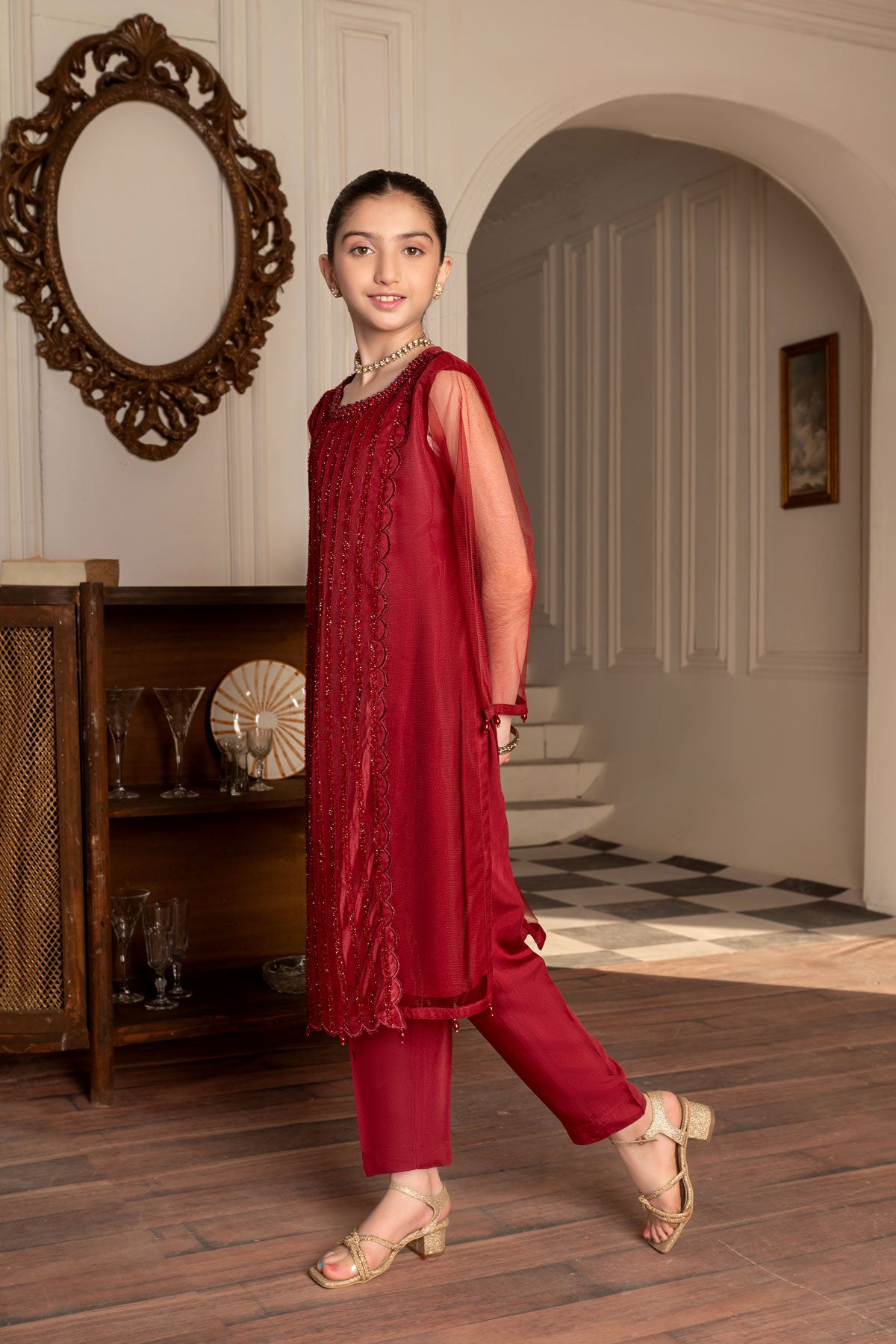 Kids' Elegant Maroon Embroidered Formal Suit