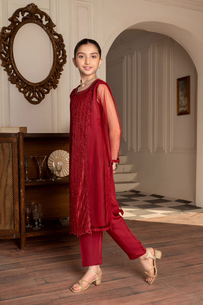 Kids' Elegant Maroon Embroidered Formal Suit