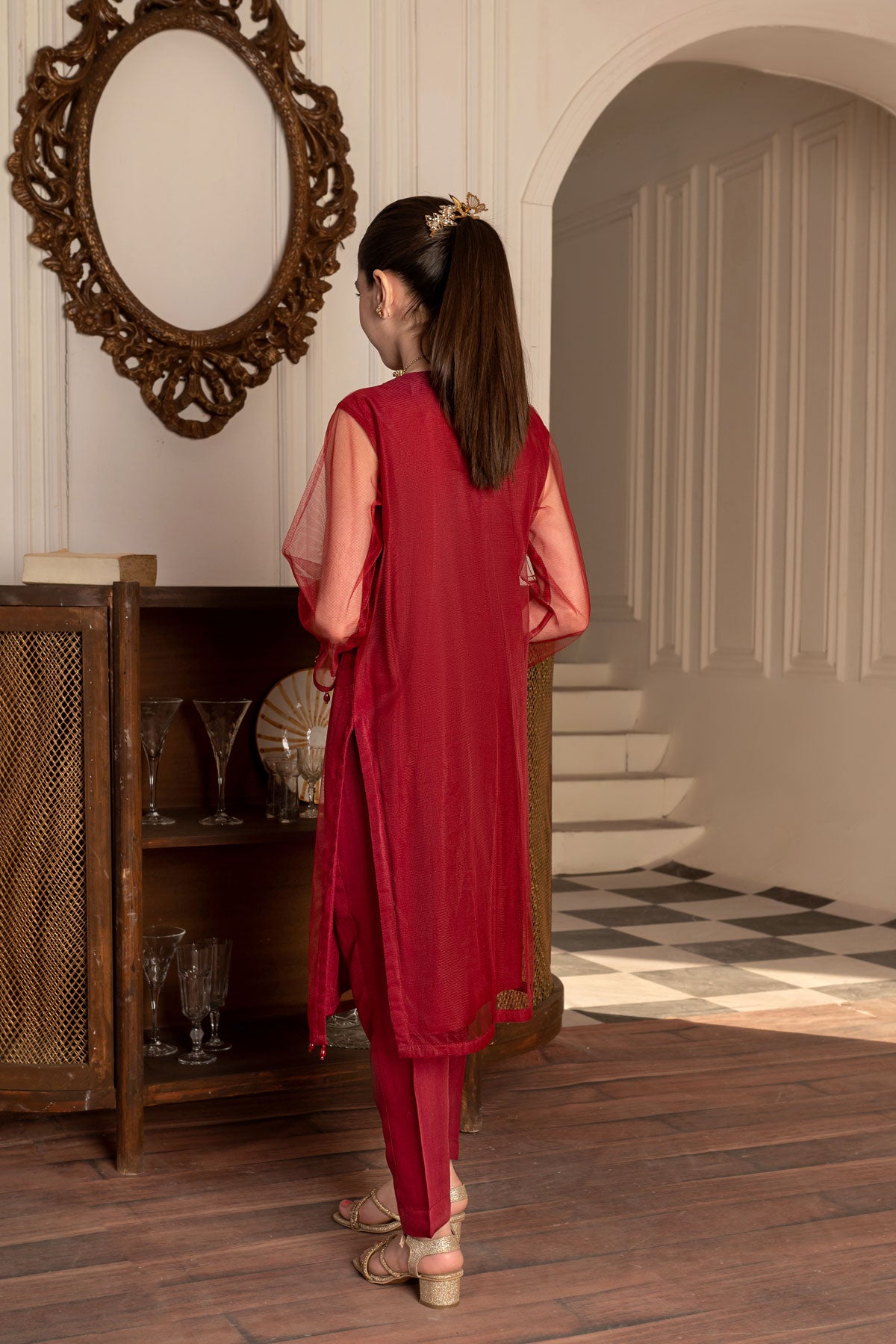 Kids' Elegant Maroon Embroidered Formal Suit