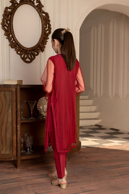 Kids' Elegant Maroon Embroidered Formal Suit
