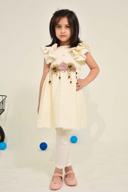 Girls' Cream Ruffle Frock