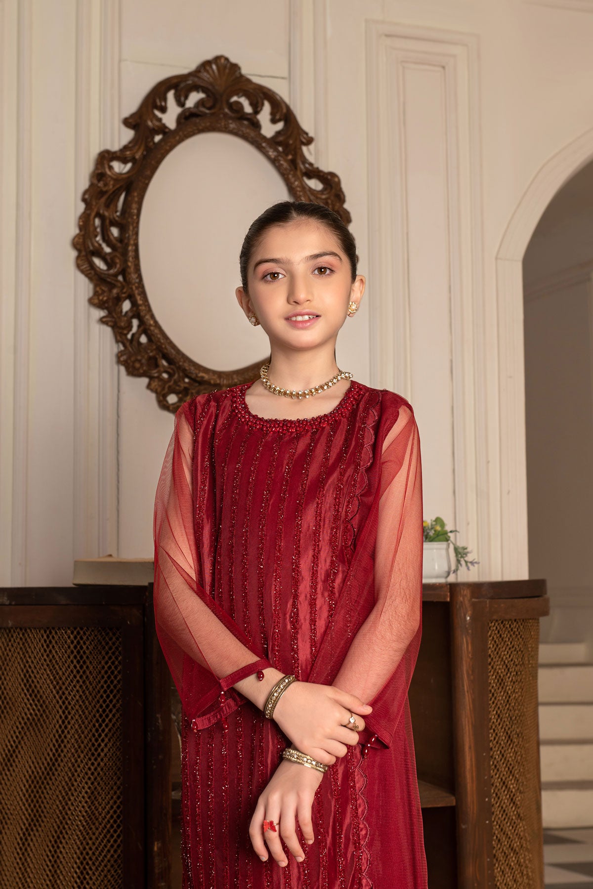 Kids' Elegant Maroon Embroidered Formal Suit