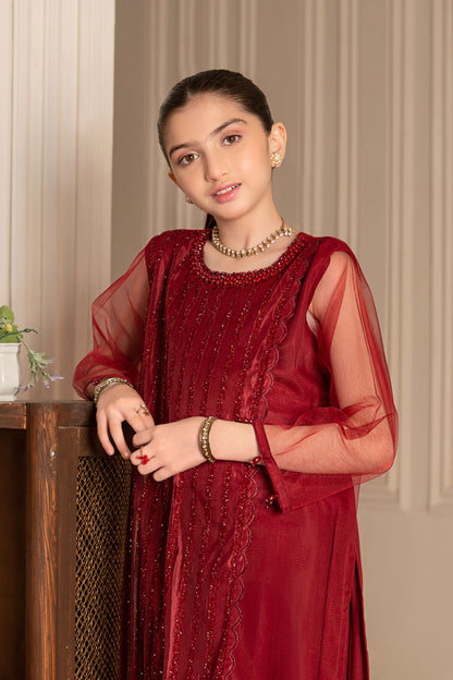 Kids' Elegant Maroon Embroidered Formal Suit