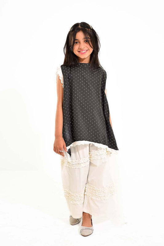 Girls' Polka Dot Top with Ruffled Trousers