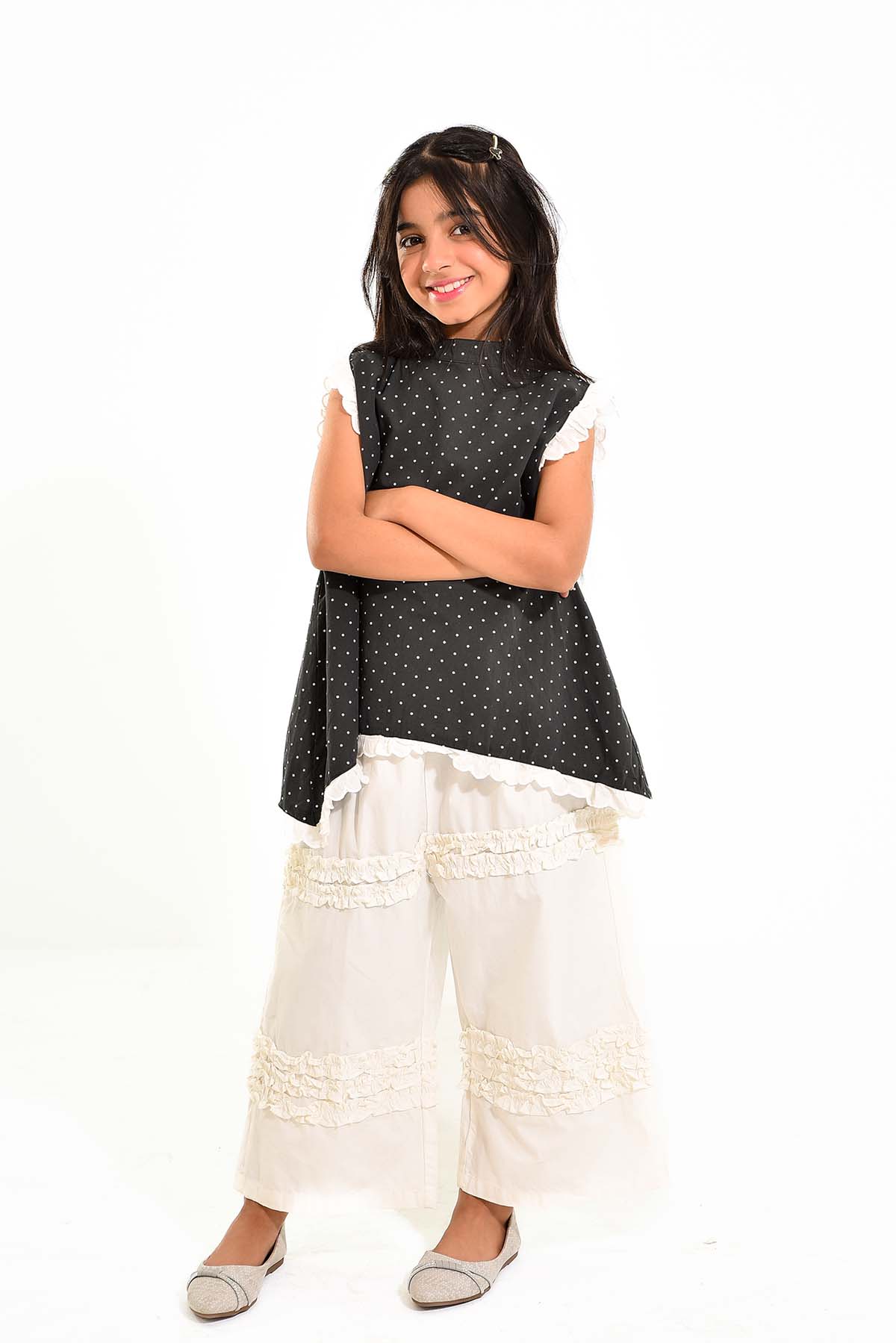 Girls' Polka Dot Top with Ruffled Trousers