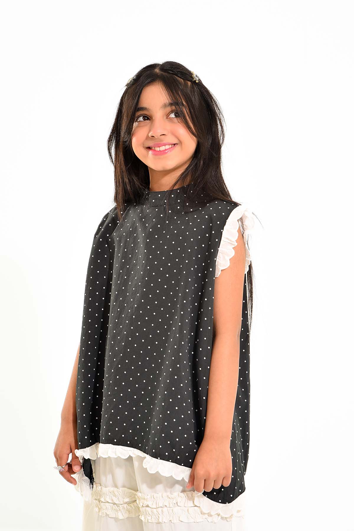 Girls' Polka Dot Top with Ruffled Trousers