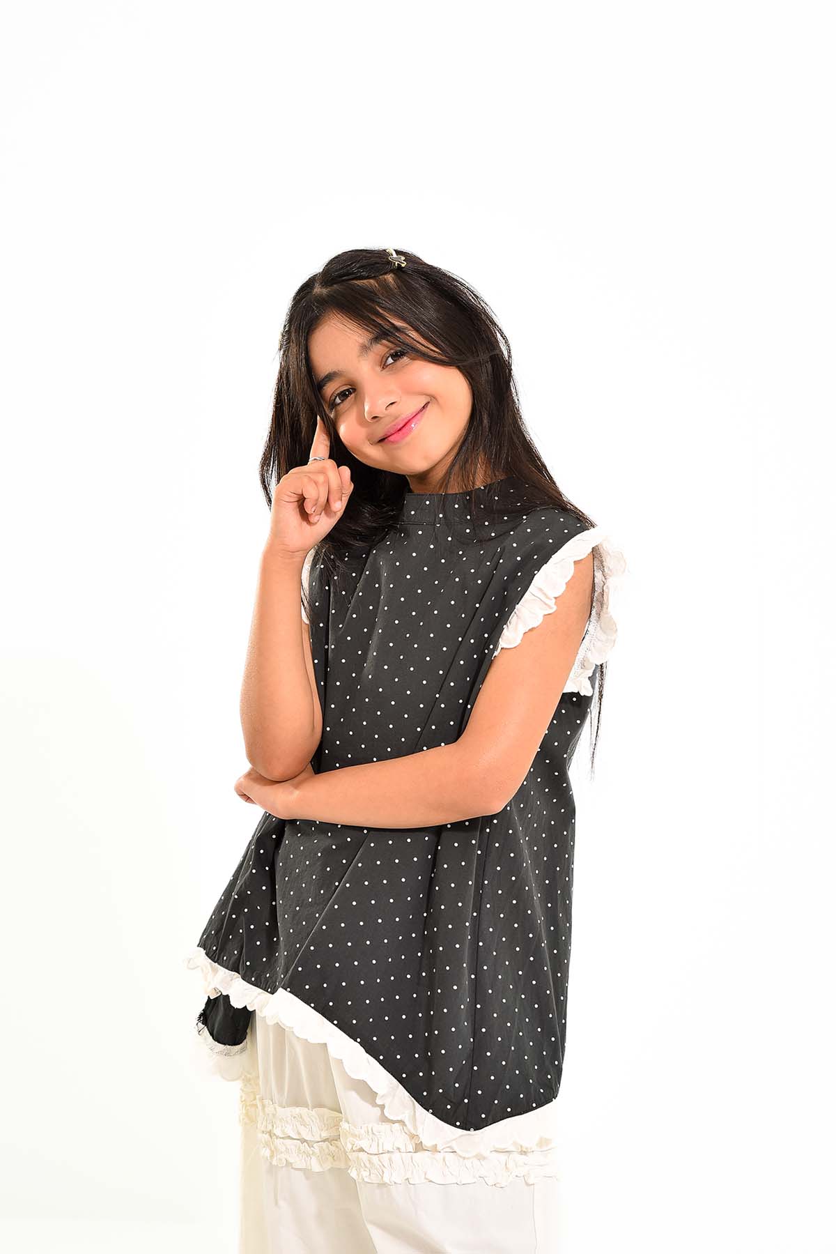 Girls' Polka Dot Top with Ruffled Trousers