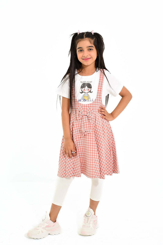 Girls' Plaid Frock with Bow Detail