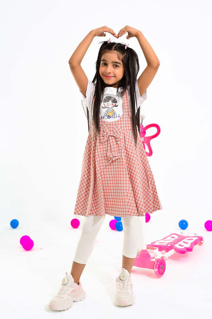 Girls' Plaid Frock with Bow Detail