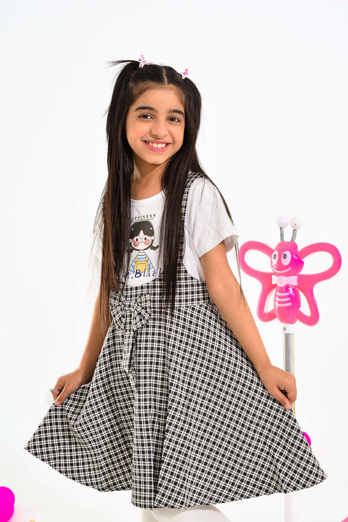 Stylish Black & White Checkered Frock for Girls