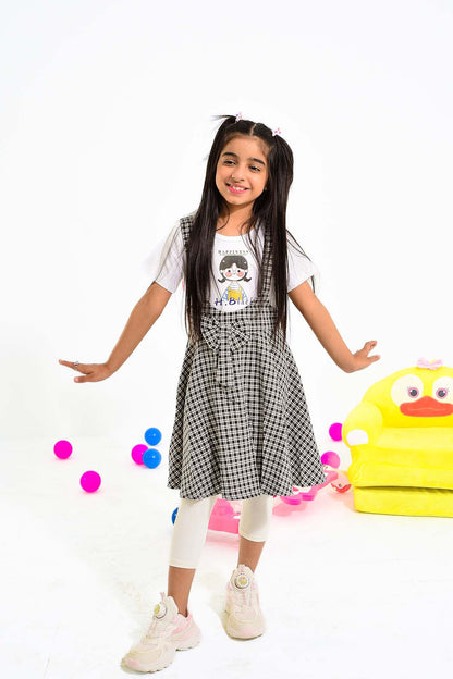 Stylish Black & White Checkered Frock for Girls