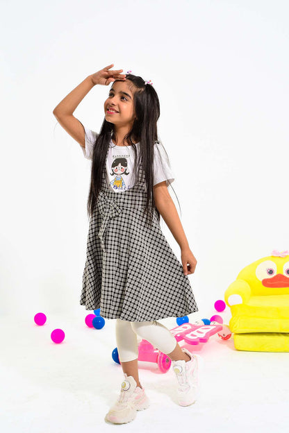 Stylish Black & White Checkered Frock for Girls