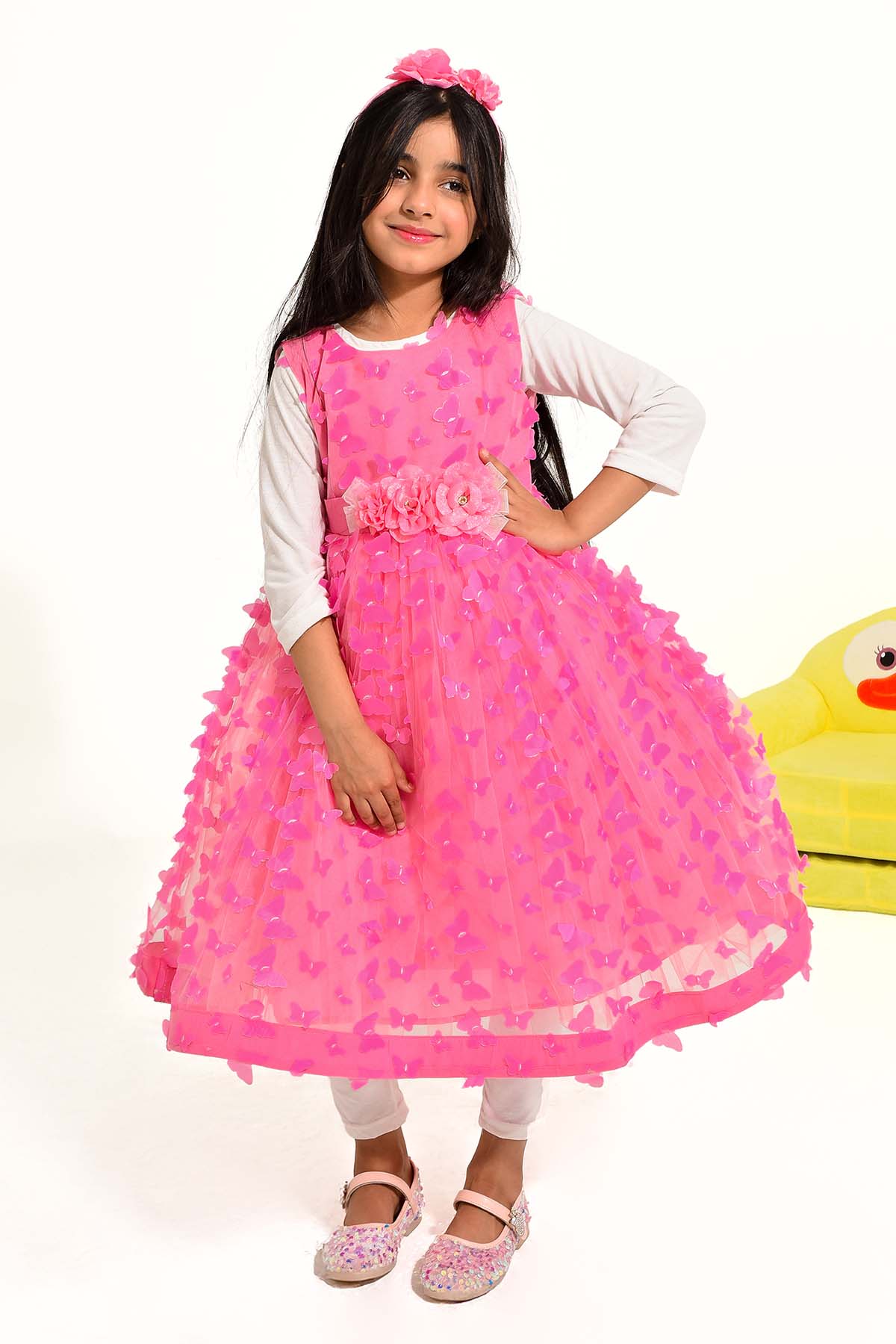 Elegant Pink Floral Frock for Girls