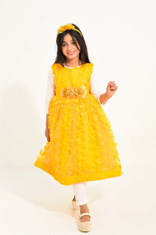 Elegant Yellow Floral Frock for Girls