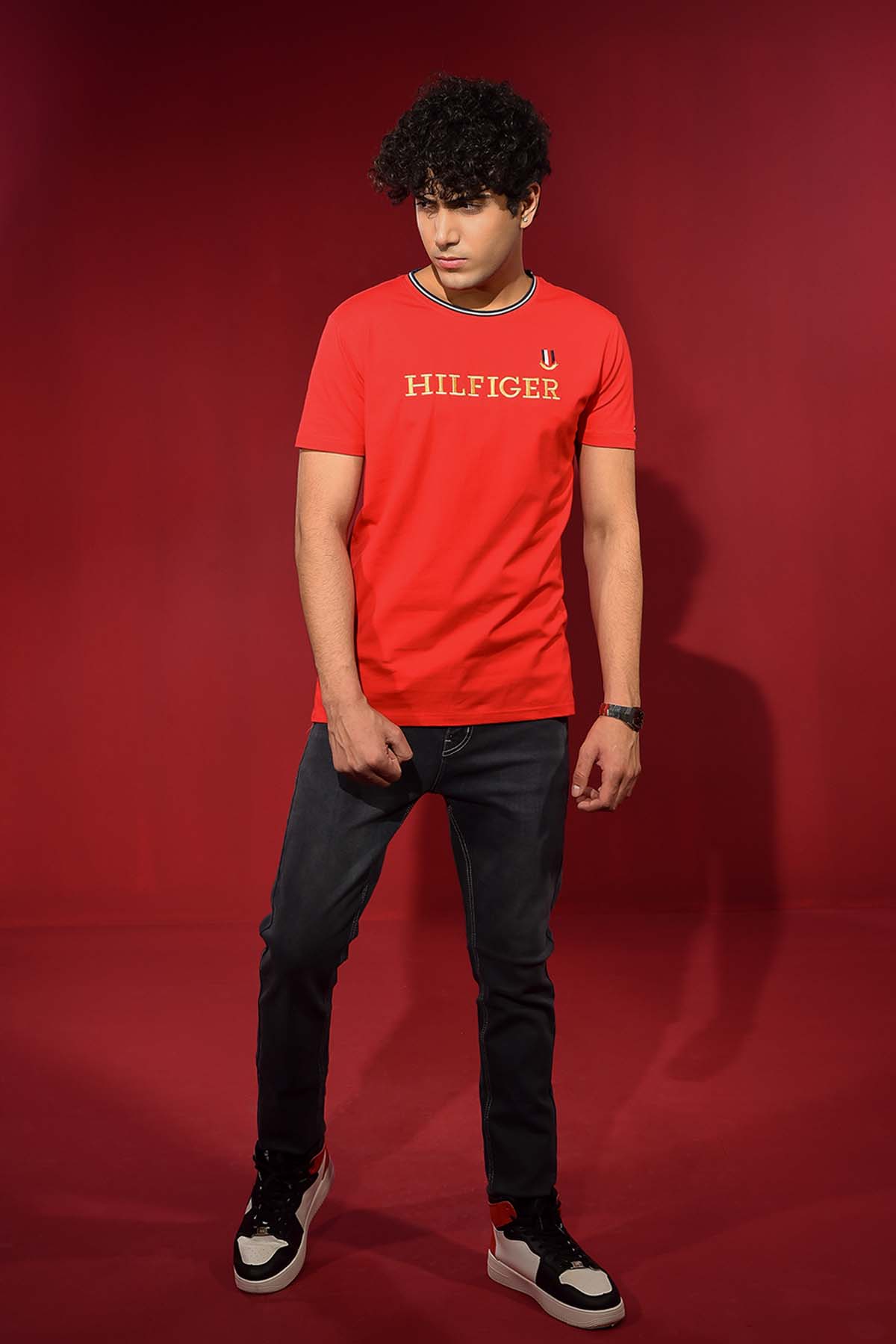 Red Round Neck T Shirt with Design