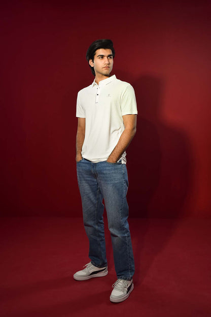 Men's Textured Polo Shirt – White