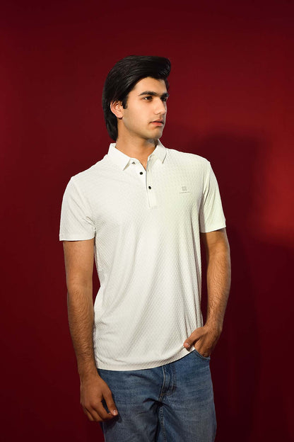 Men's Textured Polo Shirt – White