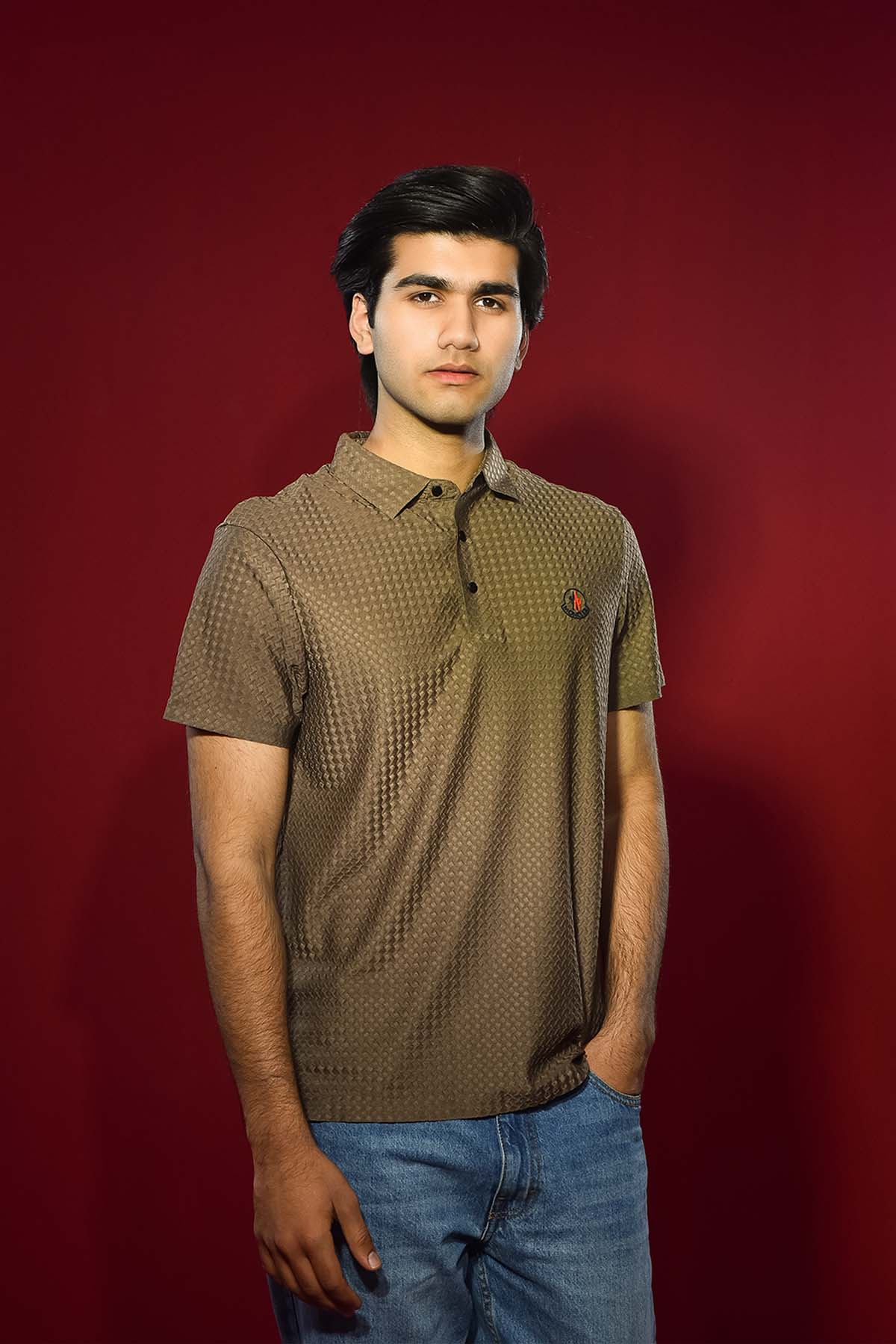 Men's Textured Polo Shirt – D Brown