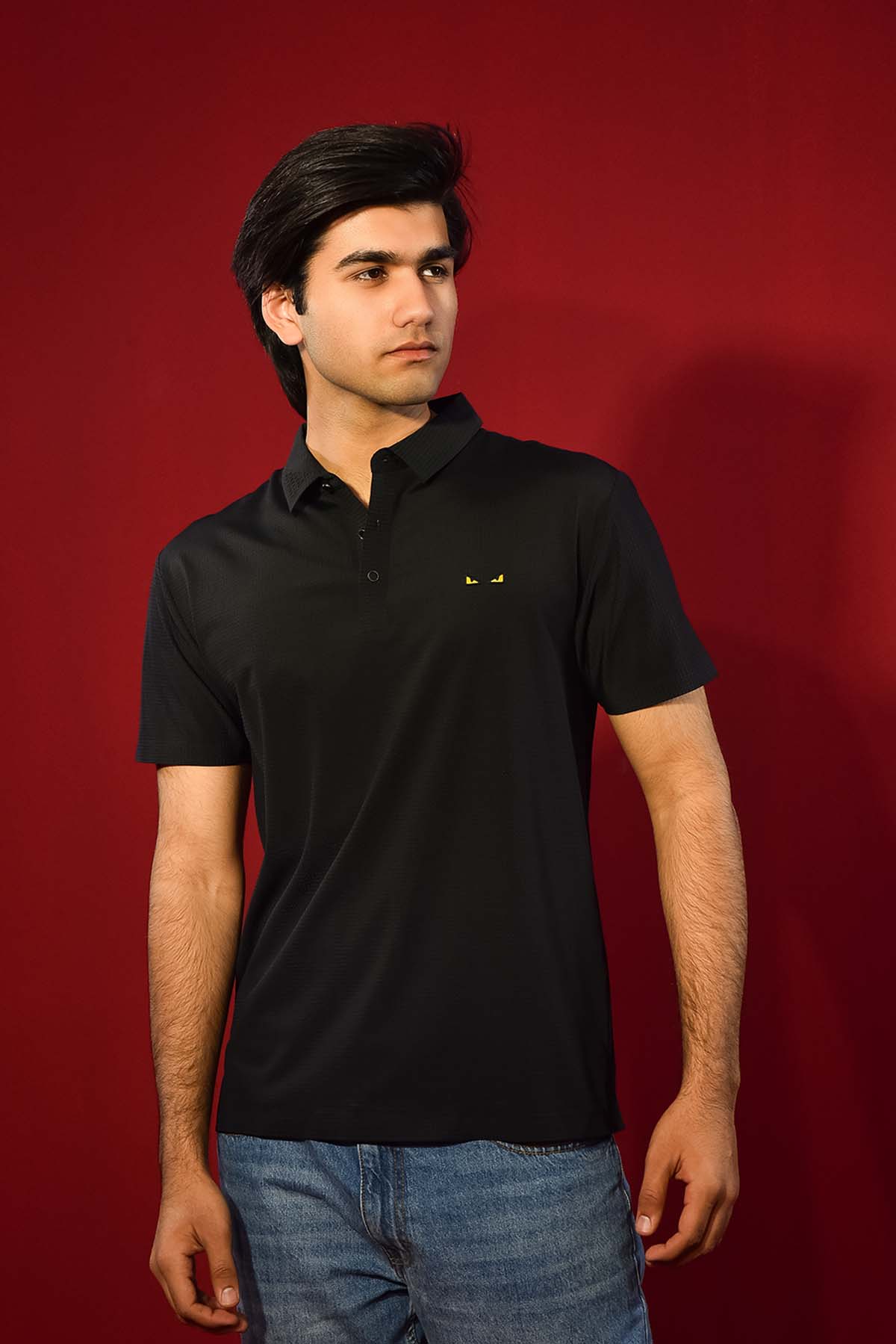 Men's Textured Polo Shirt – Black