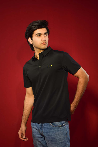 Men's Textured Polo Shirt – Black