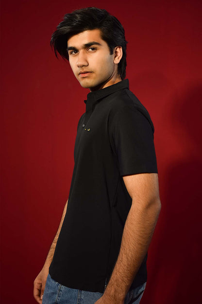 Men's Textured Polo Shirt – Black