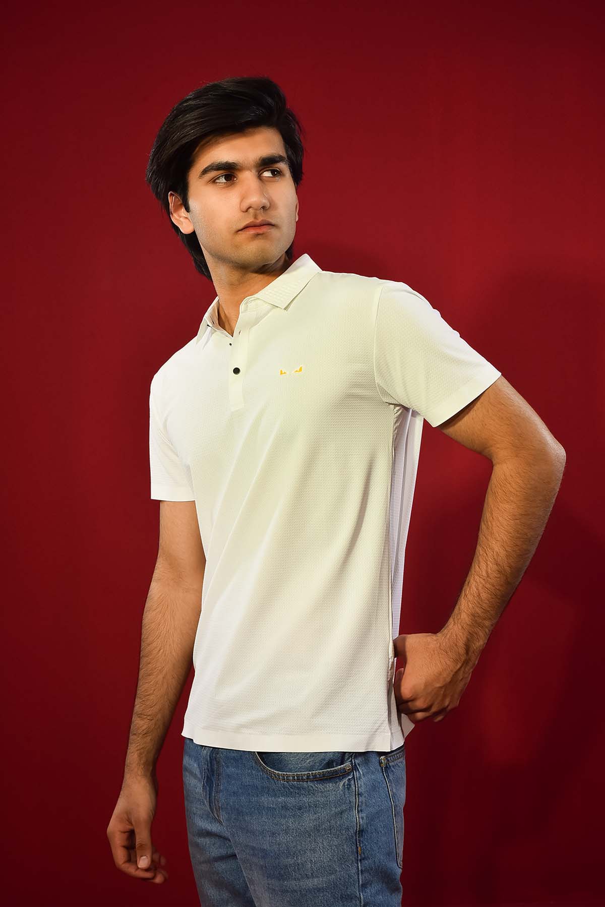 Men's White Textured Polo Shirt