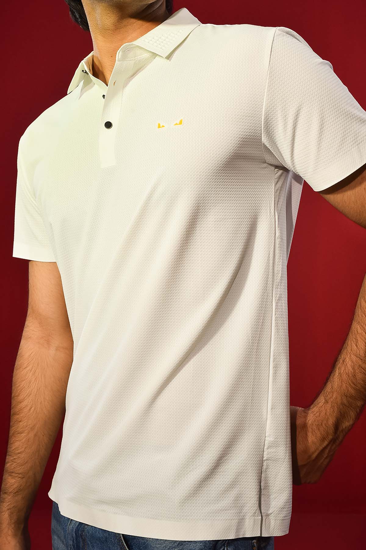 Men's White Textured Polo Shirt