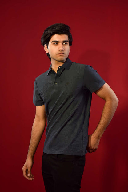 Men's Black Ribbed Short-Sleeve Shirt