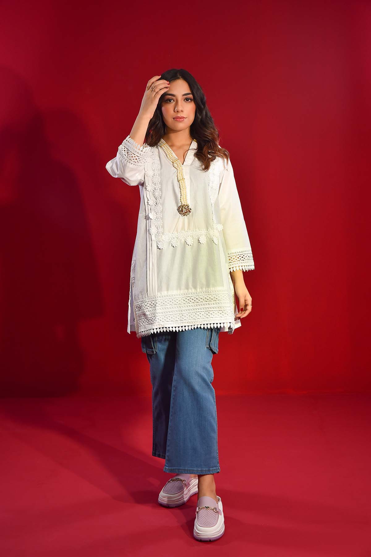 Cotton Kurti with Pearls