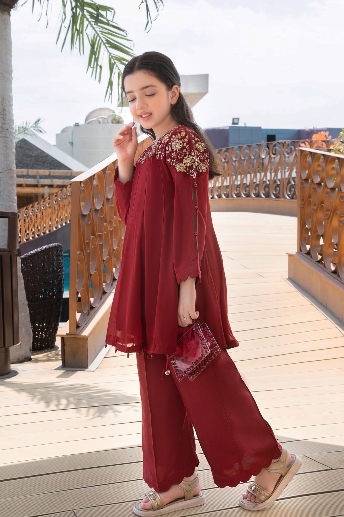 Kids' Festive Maroon Embroidered Kurta Set