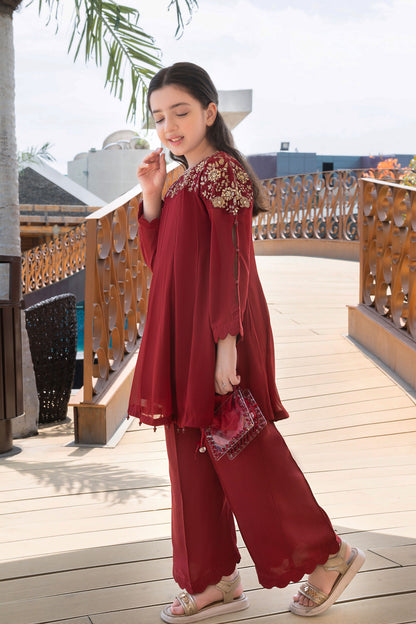 Kids' Festive Maroon Embroidered Kurta Set