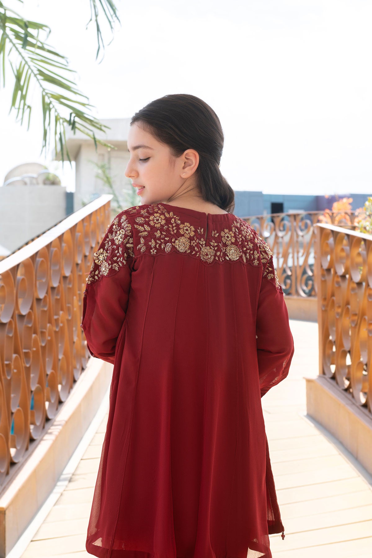 Kids' Festive Maroon Embroidered Kurta Set