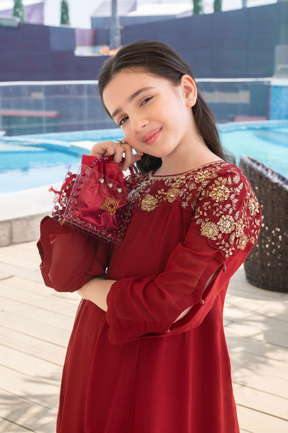 Kids' Festive Maroon Embroidered Kurta Set