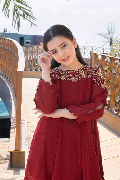 Kids' Festive Maroon Embroidered Kurta Set