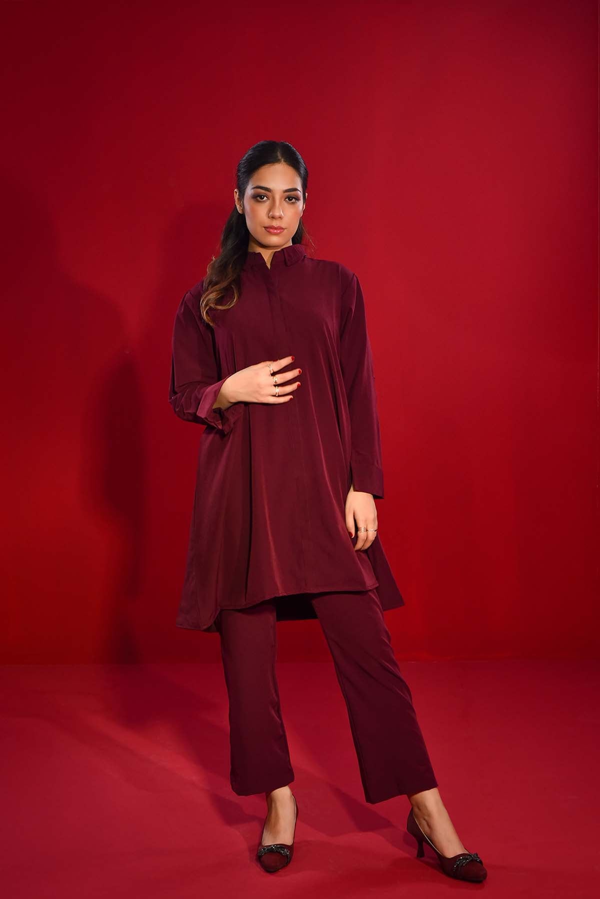 Maroon Asymmetrical Co-Ord Set