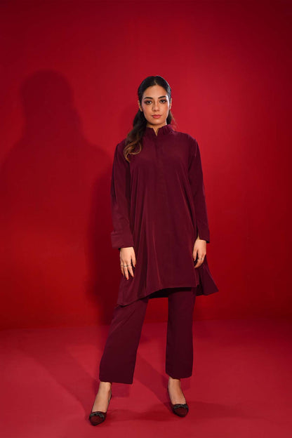 Maroon Asymmetrical Co-Ord Set